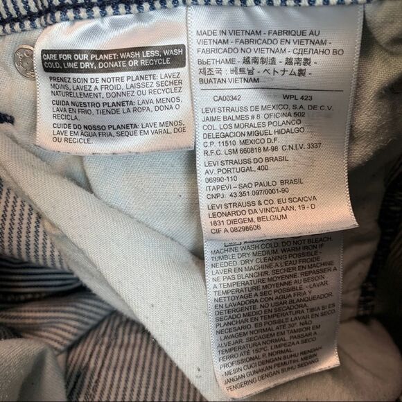 Levi’s 505 navy blue white striped denim shorts Sz 33 - Picture 4 of 9